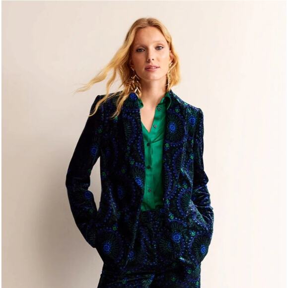 Boden Tie Waist Velvet Blazer Jacket Blue - Picture 10 of 10